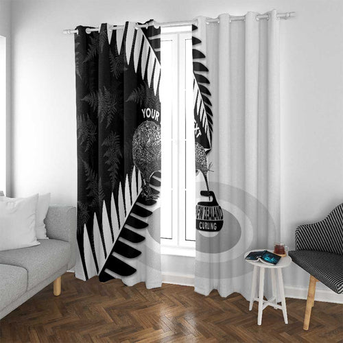New Zealand Silver Fern Curling Personalised Window Curtain Aotearoa Kiwi Ponga Black White Version - Aussie Hoodie