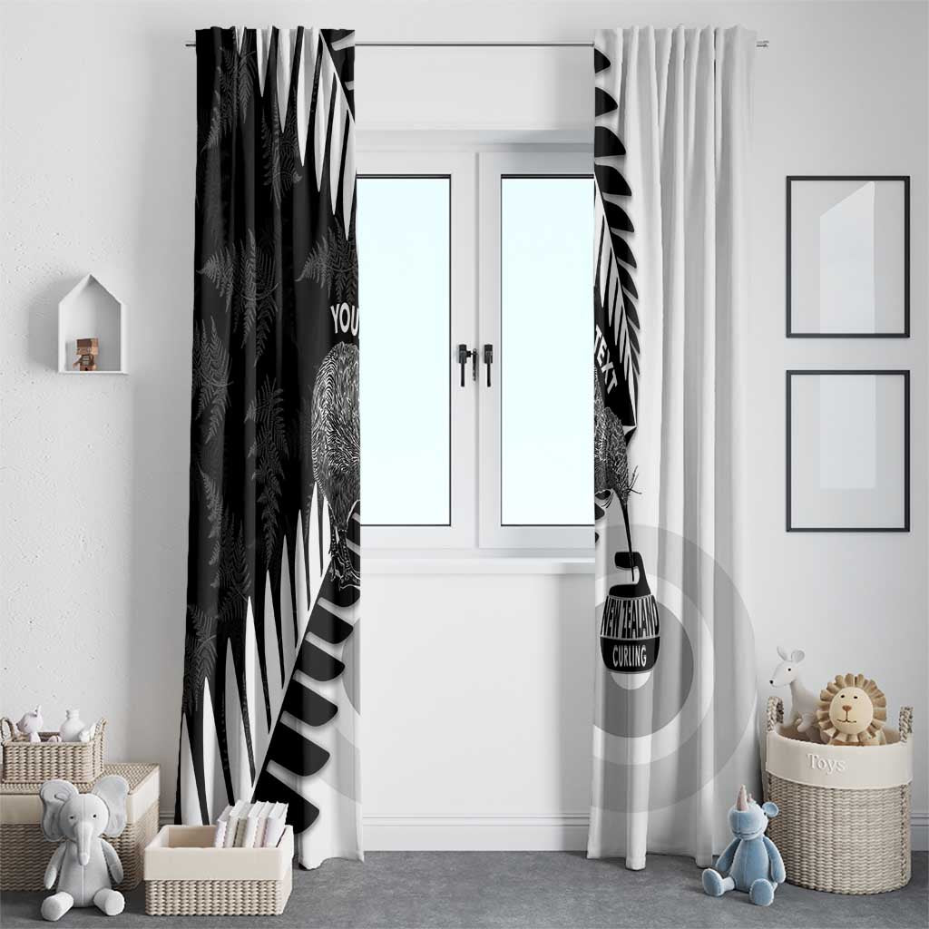 New Zealand Silver Fern Curling Personalised Window Curtain Aotearoa Kiwi Ponga Black White Version - Aussie Hoodie