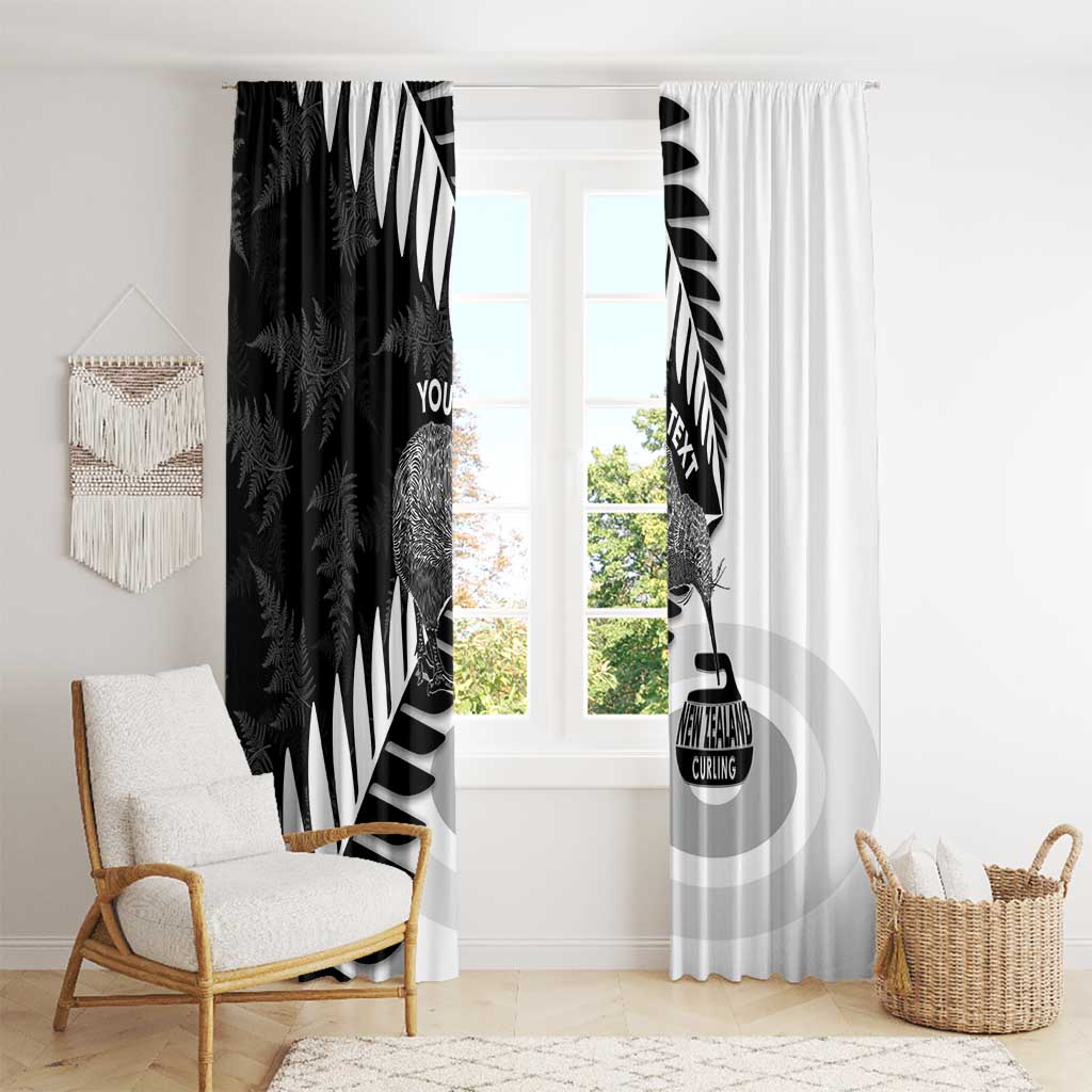 New Zealand Silver Fern Curling Personalised Window Curtain Aotearoa Kiwi Ponga Black White Version - Aussie Hoodie