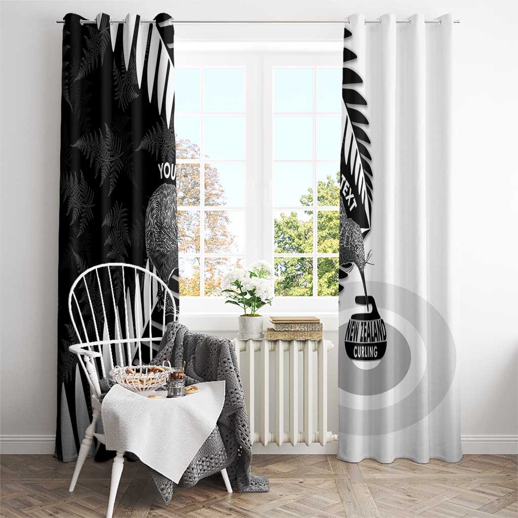 New Zealand Silver Fern Curling Personalised Window Curtain Aotearoa Kiwi Ponga Black White Version - Aussie Hoodie