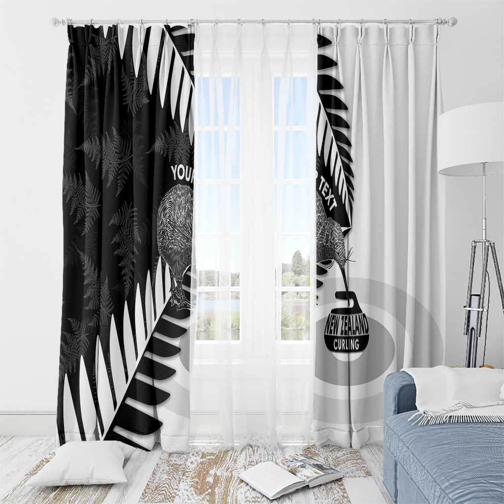 New Zealand Silver Fern Curling Personalised Window Curtain Aotearoa Kiwi Ponga Black White Version - Aussie Hoodie