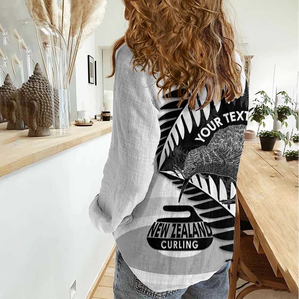 New Zealand Silver Fern Curling Personalised Women Casual Shirt Aotearoa Kiwi Ponga Black White Version - Aussie Hoodie