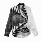 New Zealand Silver Fern Curling Personalised Women Casual Shirt Aotearoa Kiwi Ponga Black White Version - Aussie Hoodie