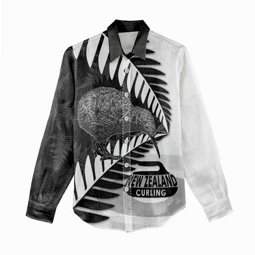 New Zealand Silver Fern Curling Personalised Women Casual Shirt Aotearoa Kiwi Ponga Black White Version - Aussie Hoodie