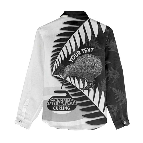 New Zealand Silver Fern Curling Personalised Women Casual Shirt Aotearoa Kiwi Ponga Black White Version - Aussie Hoodie