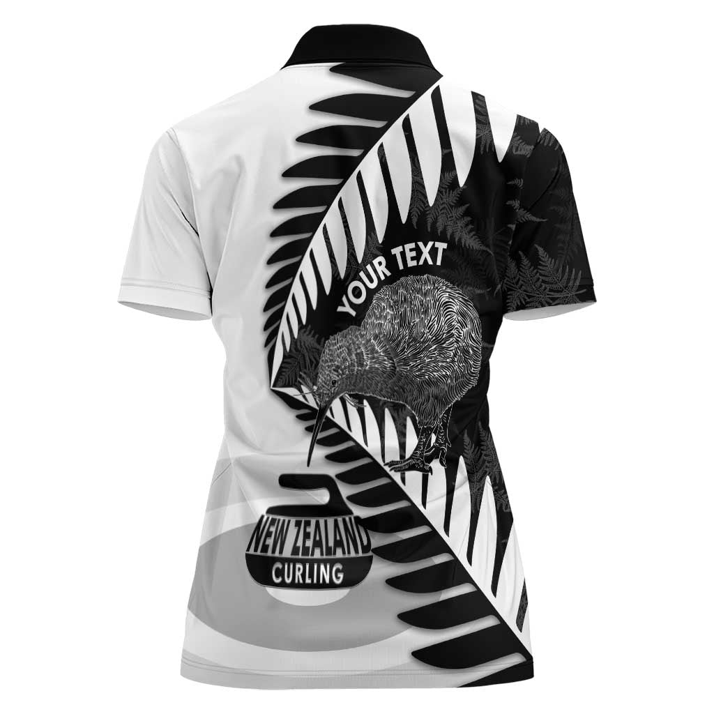 New Zealand Silver Fern Curling Personalised Women Polo Shirt Aotearoa Kiwi Ponga Black White Version - Aussie Hoodie