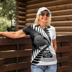 New Zealand Silver Fern Curling Personalised Women Polo Shirt Aotearoa Kiwi Ponga Black White Version - Aussie Hoodie