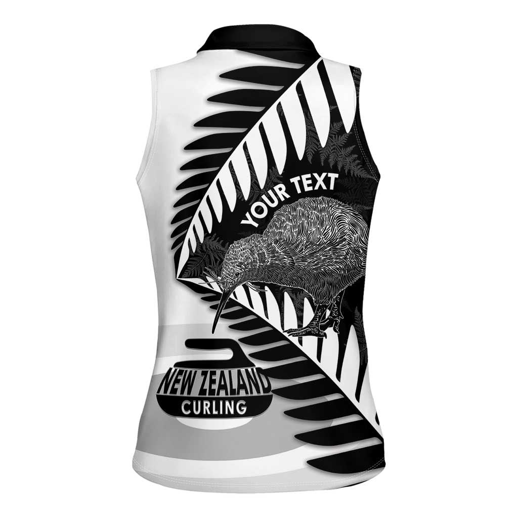 New Zealand Silver Fern Curling Personalised Women Sleeveless Polo Shirt Aotearoa Kiwi Ponga Black White Version - Aussie Hoodie