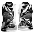 New Zealand Silver Fern Curling Personalised Women Sleeveless Polo Shirt Aotearoa Kiwi Ponga Black White Version - Aussie Hoodie