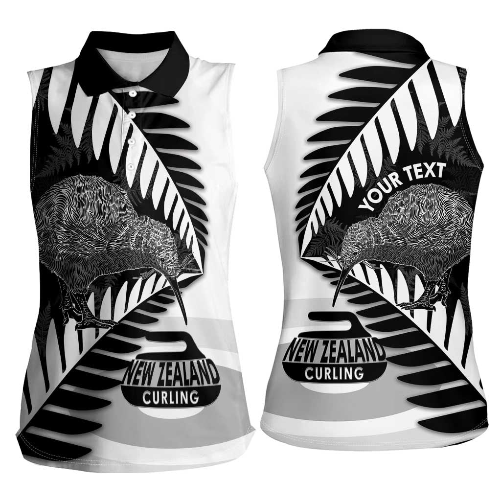 New Zealand Silver Fern Curling Personalised Women Sleeveless Polo Shirt Aotearoa Kiwi Ponga Black White Version - Aussie Hoodie