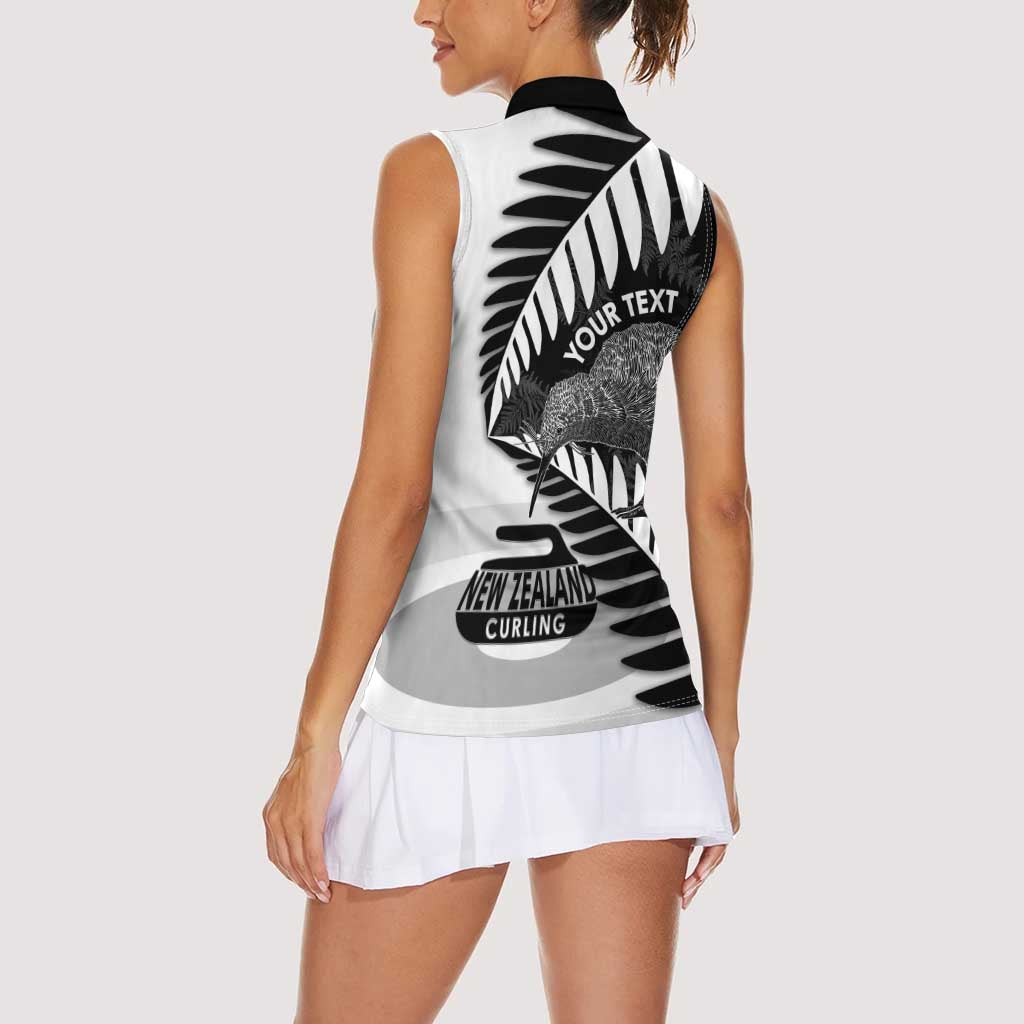 New Zealand Silver Fern Curling Personalised Women Sleeveless Polo Shirt Aotearoa Kiwi Ponga Black White Version - Aussie Hoodie