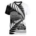 New Zealand Silver Fern Curling Personalised Women V-Neck T-Shirt Aotearoa Kiwi Ponga Black White Version - Aussie Hoodie
