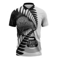 New Zealand Silver Fern Curling Personalised Zipper Polo Shirt Aotearoa Kiwi Ponga Black White Version - Aussie Hoodie