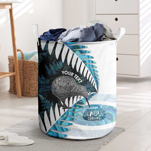 New Zealand Silver Fern Curling Personalised Laundry Basket Aotearoa Kiwi Ponga Paua Shell Version - Aussie Hoodie