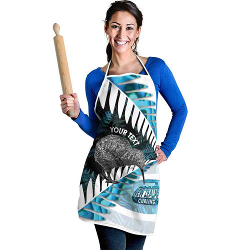 New Zealand Silver Fern Curling Personalised Apron Aotearoa Kiwi Ponga Paua Shell Version - Aussie Hoodie