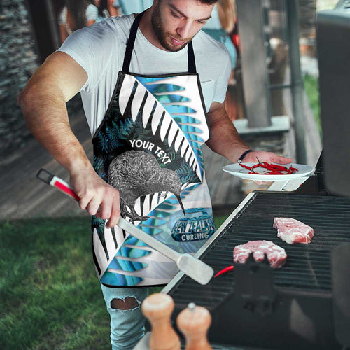 New Zealand Silver Fern Curling Personalised Apron Aotearoa Kiwi Ponga Paua Shell Version - Aussie Hoodie