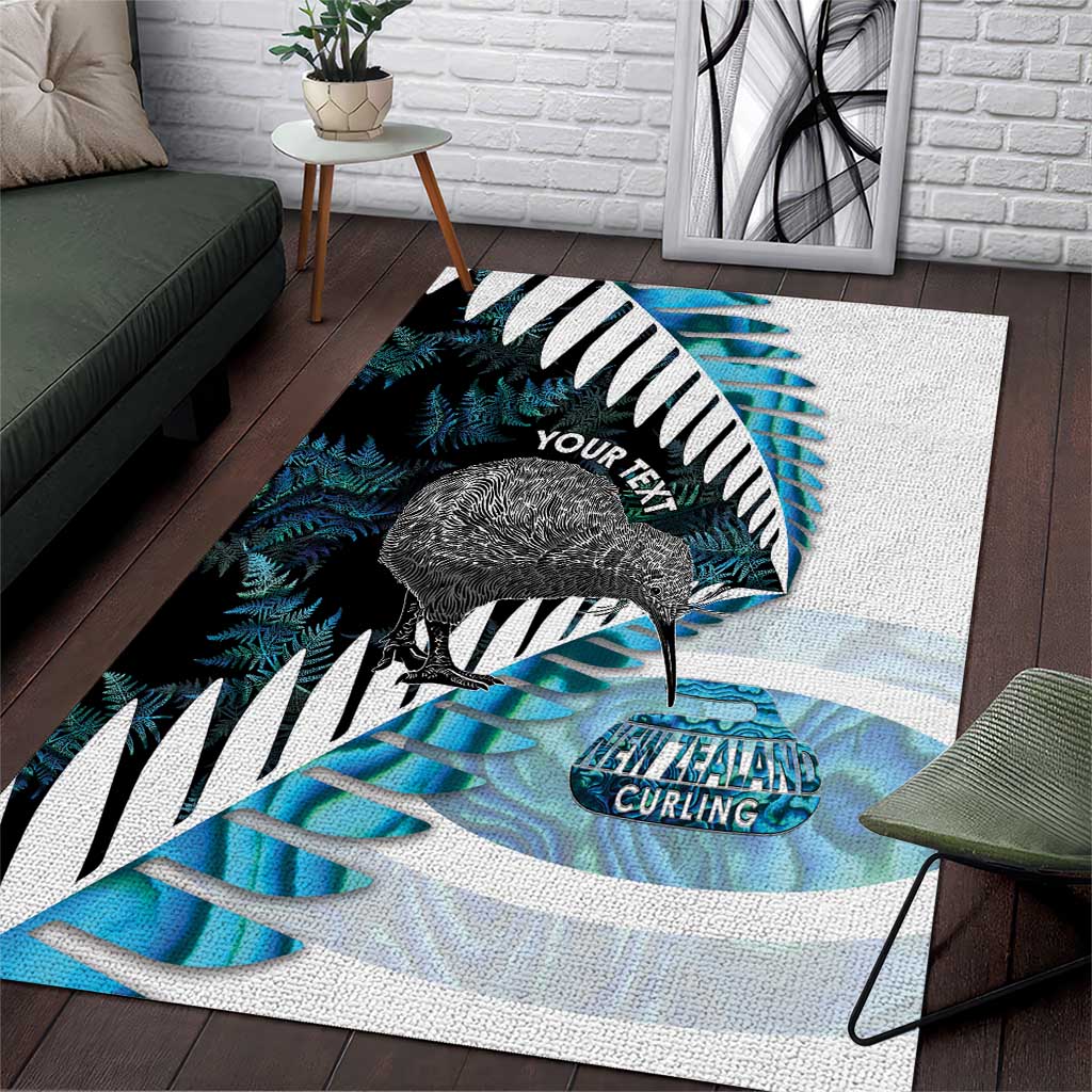 New Zealand Silver Fern Curling Personalised Area Rug Aotearoa Kiwi Ponga Paua Shell Version - Aussie Hoodie