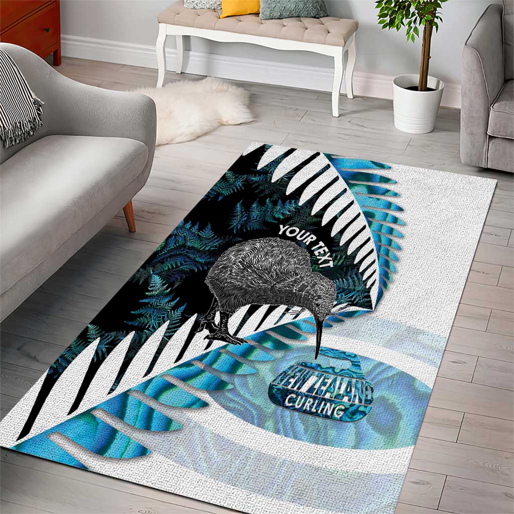 New Zealand Silver Fern Curling Personalised Area Rug Aotearoa Kiwi Ponga Paua Shell Version - Aussie Hoodie
