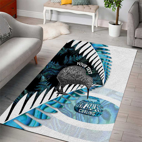 New Zealand Silver Fern Curling Personalised Area Rug Aotearoa Kiwi Ponga Paua Shell Version - Aussie Hoodie