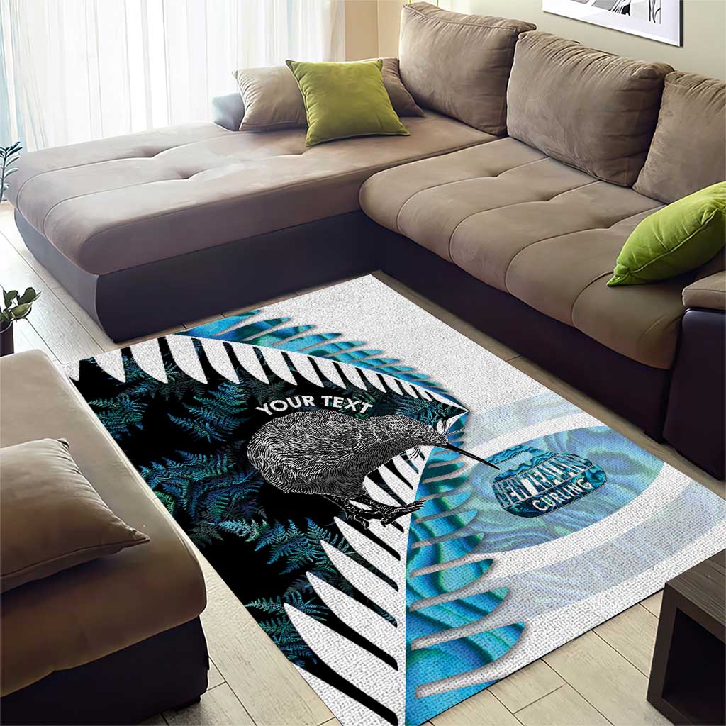 New Zealand Silver Fern Curling Personalised Area Rug Aotearoa Kiwi Ponga Paua Shell Version - Aussie Hoodie