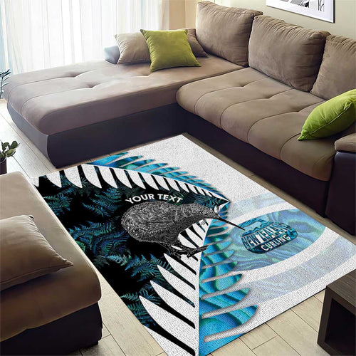 New Zealand Silver Fern Curling Personalised Area Rug Aotearoa Kiwi Ponga Paua Shell Version - Aussie Hoodie
