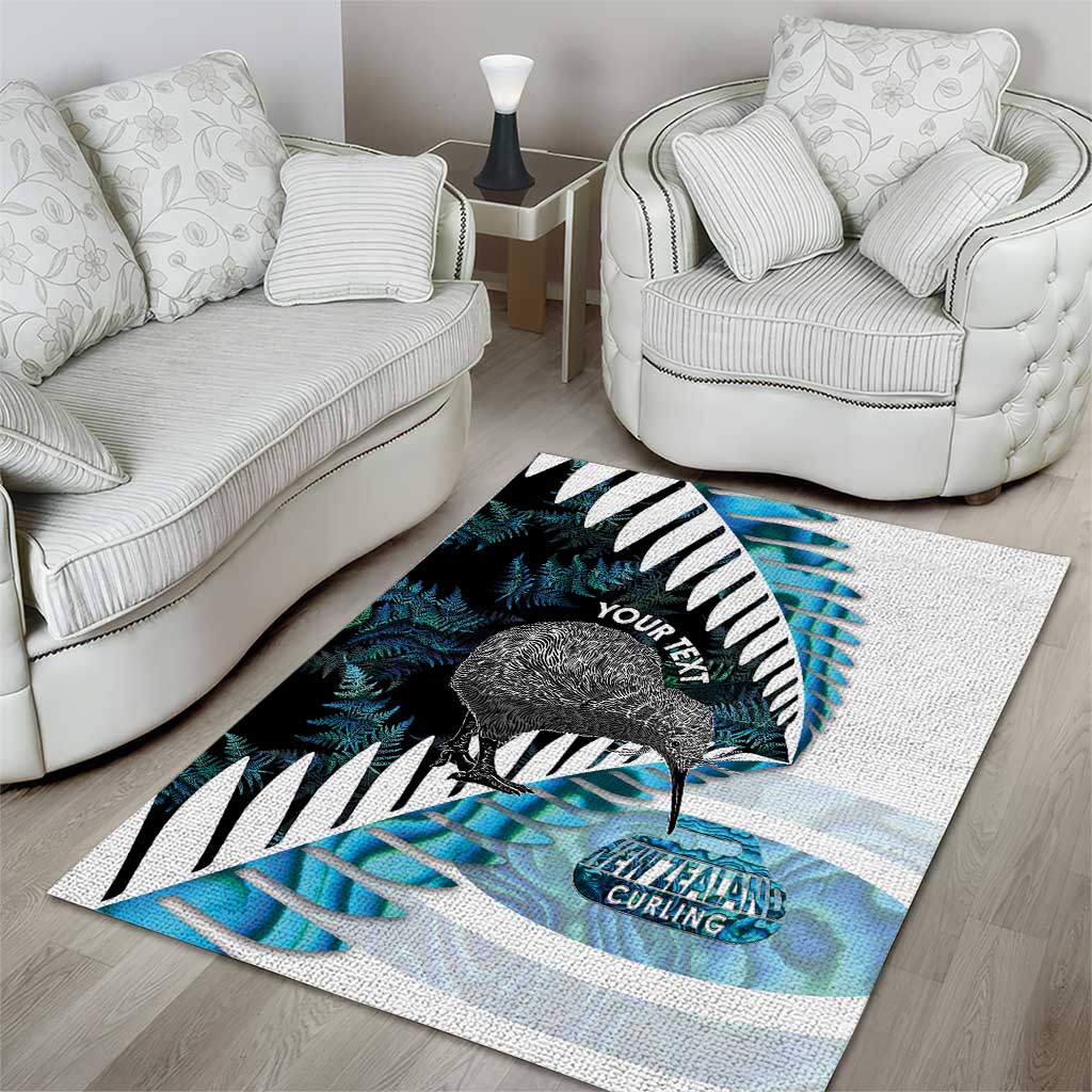 New Zealand Silver Fern Curling Personalised Area Rug Aotearoa Kiwi Ponga Paua Shell Version - Aussie Hoodie