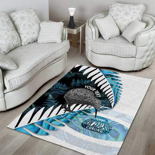 New Zealand Silver Fern Curling Personalised Area Rug Aotearoa Kiwi Ponga Paua Shell Version - Aussie Hoodie