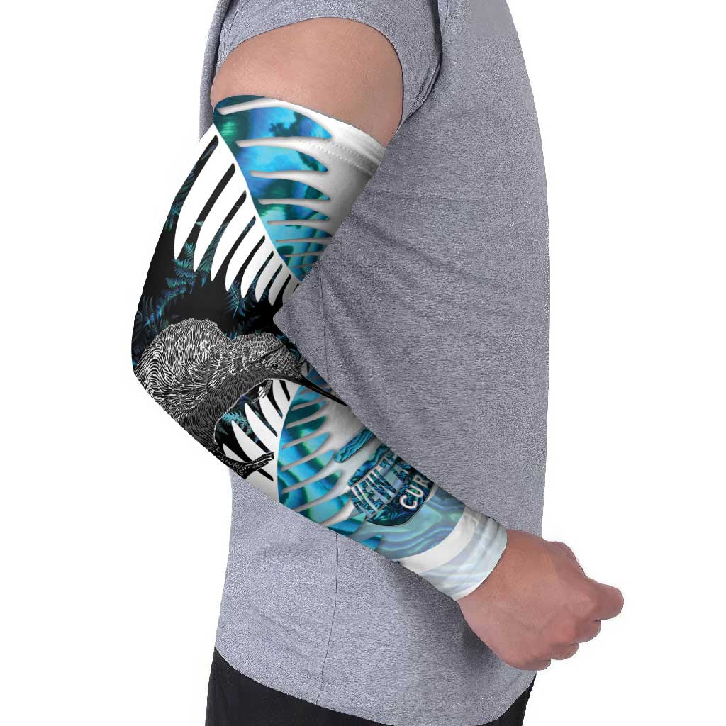 New Zealand Silver Fern Curling Personalised Arm Sleeves Aotearoa Kiwi Ponga Paua Shell Version - Aussie Hoodie