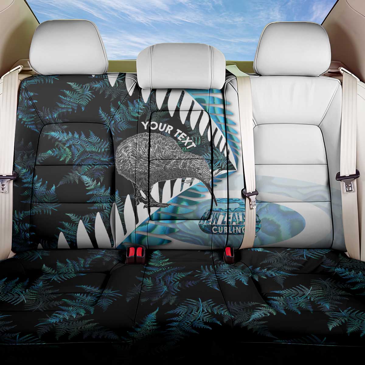 New Zealand Silver Fern Curling Personalised Back Car Seat Cover Aotearoa Kiwi Ponga Paua Shell Version - Aussie Hoodie