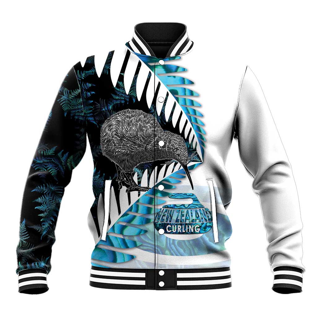 New Zealand Silver Fern Curling Personalised Baseball Jacket Aotearoa Kiwi Ponga Paua Shell Version - Aussie Hoodie
