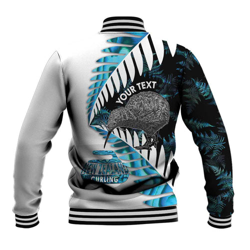 New Zealand Silver Fern Curling Personalised Baseball Jacket Aotearoa Kiwi Ponga Paua Shell Version - Aussie Hoodie