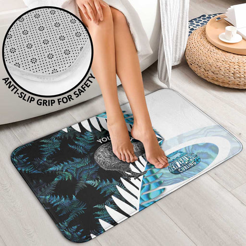 New Zealand Silver Fern Curling Personalised Bathroom Set Aotearoa Kiwi Ponga Paua Shell Version - Aussie Hoodie