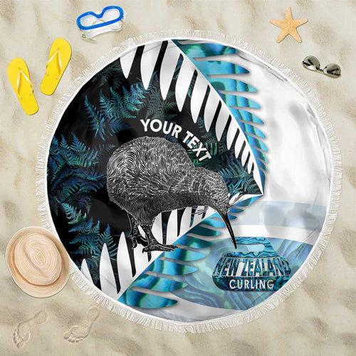 New Zealand Silver Fern Curling Personalised Beach Blanket Aotearoa Kiwi Ponga Paua Shell Version - Aussie Hoodie