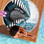New Zealand Silver Fern Curling Personalised Beach Blanket Aotearoa Kiwi Ponga Paua Shell Version - Aussie Hoodie