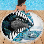 New Zealand Silver Fern Curling Personalised Beach Blanket Aotearoa Kiwi Ponga Paua Shell Version - Aussie Hoodie