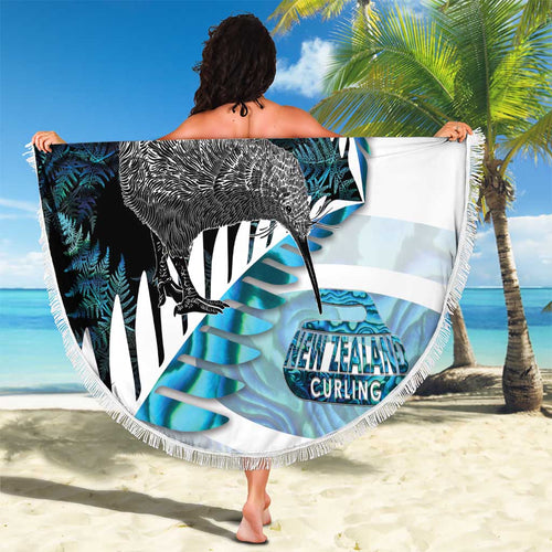 New Zealand Silver Fern Curling Personalised Beach Blanket Aotearoa Kiwi Ponga Paua Shell Version - Aussie Hoodie