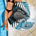 New Zealand Silver Fern Curling Personalised Beach Blanket Aotearoa Kiwi Ponga Paua Shell Version - Aussie Hoodie