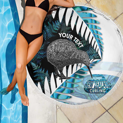 New Zealand Silver Fern Curling Personalised Beach Blanket Aotearoa Kiwi Ponga Paua Shell Version - Aussie Hoodie