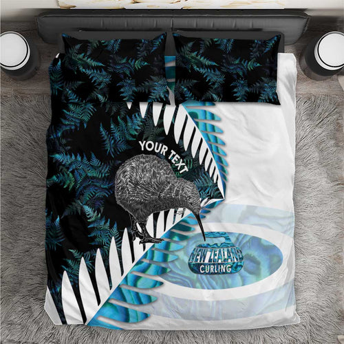 New Zealand Silver Fern Curling Personalised Bedding Set Aotearoa Kiwi Ponga Paua Shell Version - Aussie Hoodie
