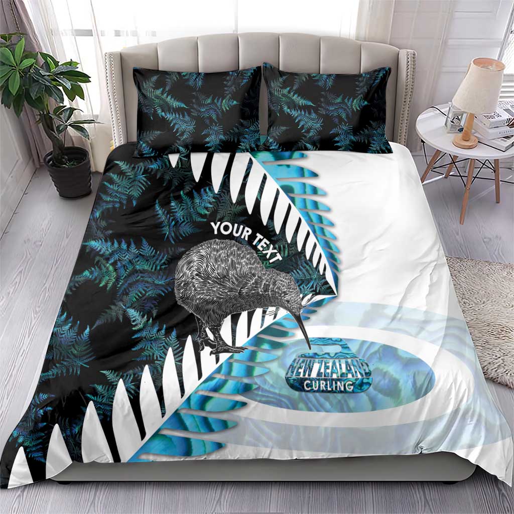 New Zealand Silver Fern Curling Personalised Bedding Set Aotearoa Kiwi Ponga Paua Shell Version - Aussie Hoodie