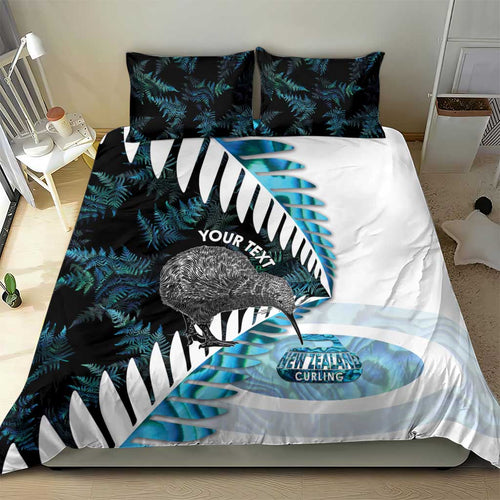 New Zealand Silver Fern Curling Personalised Bedding Set Aotearoa Kiwi Ponga Paua Shell Version - Aussie Hoodie