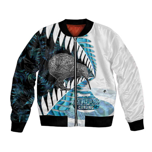 New Zealand Silver Fern Curling Personalised Bomber Jacket Aotearoa Kiwi Ponga Paua Shell Version - Aussie Hoodie