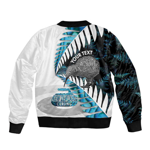 New Zealand Silver Fern Curling Personalised Bomber Jacket Aotearoa Kiwi Ponga Paua Shell Version - Aussie Hoodie