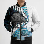 New Zealand Silver Fern Curling Personalised Bomber Puffer Jacket Aotearoa Kiwi Ponga Paua Shell Version - Aussie Hoodie