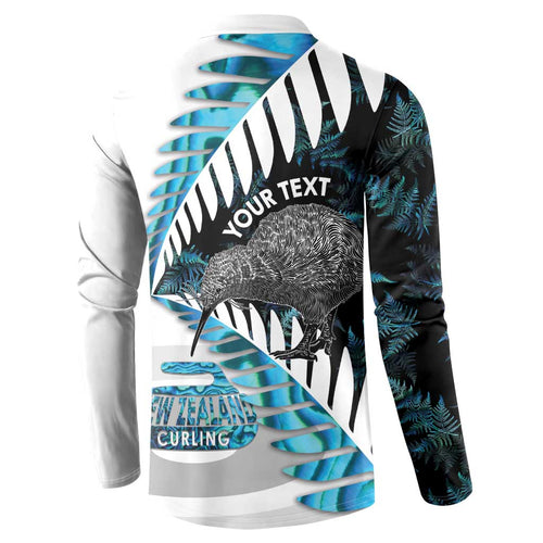 New Zealand Silver Fern Curling Personalised Button Sweatshirt Aotearoa Kiwi Ponga Paua Shell Version - Aussie Hoodie
