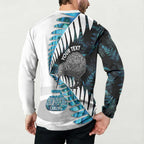 New Zealand Silver Fern Curling Personalised Button Sweatshirt Aotearoa Kiwi Ponga Paua Shell Version - Aussie Hoodie