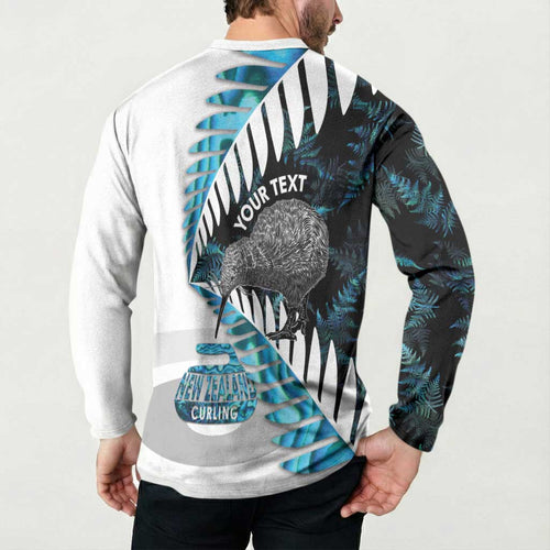 New Zealand Silver Fern Curling Personalised Button Sweatshirt Aotearoa Kiwi Ponga Paua Shell Version - Aussie Hoodie
