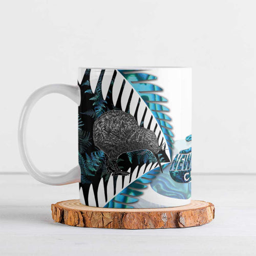 New Zealand Silver Fern Curling Personalised Ceramic Mug Aotearoa Kiwi Ponga Paua Shell Version - Aussie Hoodie