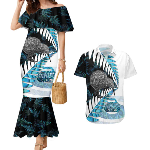 New Zealand Silver Fern Curling Personalised Couples Matching Mermaid Dress and Hawaiian Shirt Aotearoa Kiwi Ponga Paua Shell Version - Aussie Hoodie