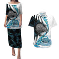 New Zealand Silver Fern Curling Personalised Couples Matching Puletasi and Hawaiian Shirt Aotearoa Kiwi Ponga Paua Shell Version - Aussie Hoodie